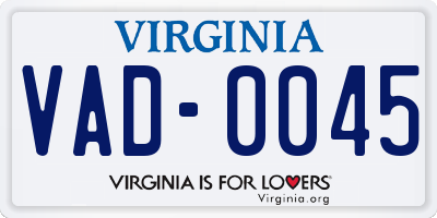 VA license plate VAD0045