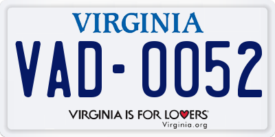 VA license plate VAD0052