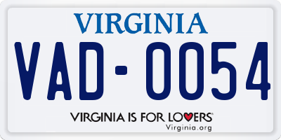 VA license plate VAD0054