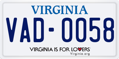 VA license plate VAD0058
