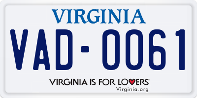 VA license plate VAD0061