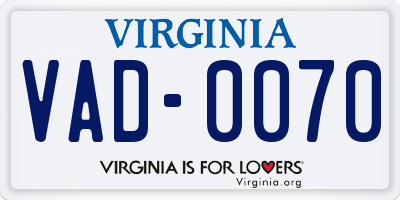 VA license plate VAD0070