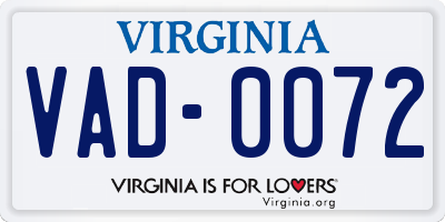 VA license plate VAD0072