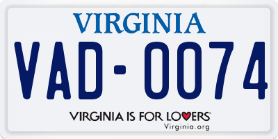 VA license plate VAD0074