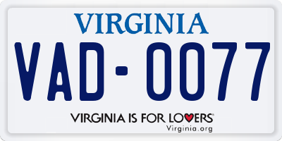 VA license plate VAD0077