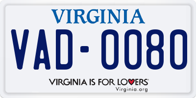 VA license plate VAD0080