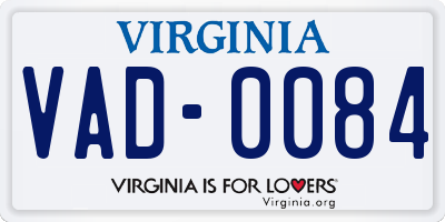 VA license plate VAD0084