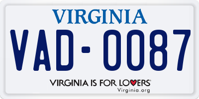 VA license plate VAD0087