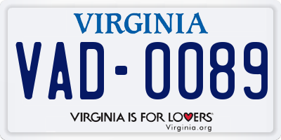 VA license plate VAD0089