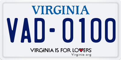 VA license plate VAD0100