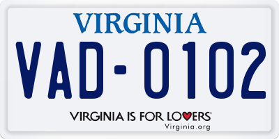 VA license plate VAD0102