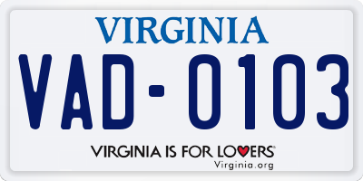 VA license plate VAD0103