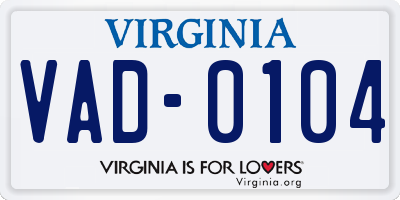VA license plate VAD0104
