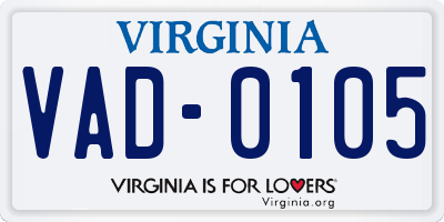 VA license plate VAD0105