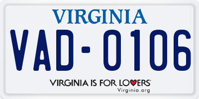 VA license plate VAD0106