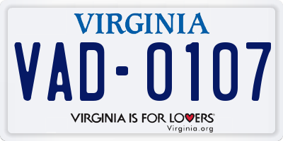 VA license plate VAD0107