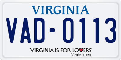 VA license plate VAD0113