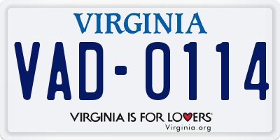 VA license plate VAD0114