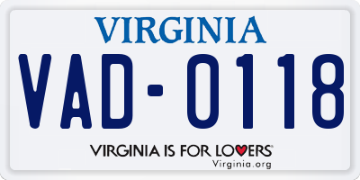 VA license plate VAD0118