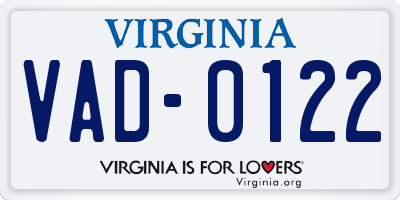 VA license plate VAD0122