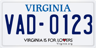 VA license plate VAD0123