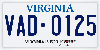 VA license plate VAD0125