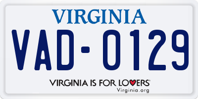 VA license plate VAD0129