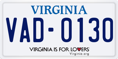 VA license plate VAD0130
