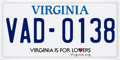 VA license plate VAD0138