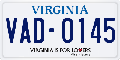 VA license plate VAD0145