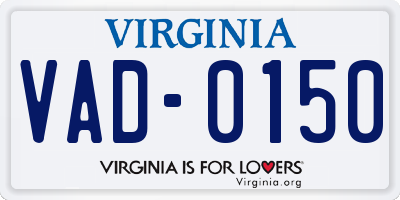 VA license plate VAD0150