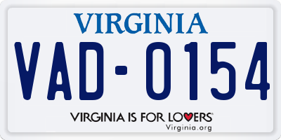VA license plate VAD0154