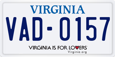 VA license plate VAD0157