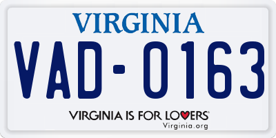VA license plate VAD0163