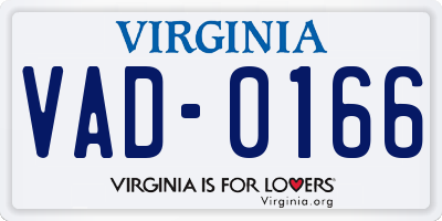 VA license plate VAD0166