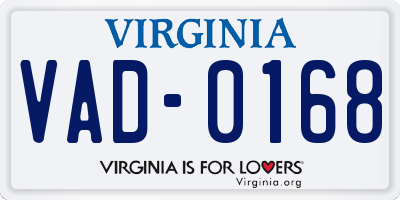 VA license plate VAD0168