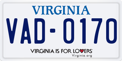VA license plate VAD0170