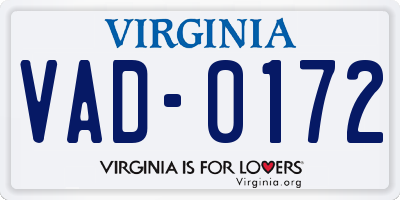 VA license plate VAD0172