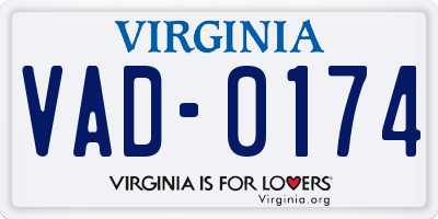 VA license plate VAD0174