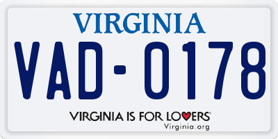 VA license plate VAD0178