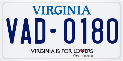 VA license plate VAD0180