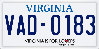 VA license plate VAD0183