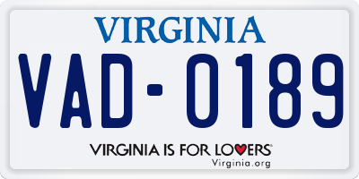 VA license plate VAD0189