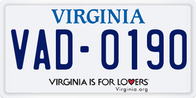 VA license plate VAD0190