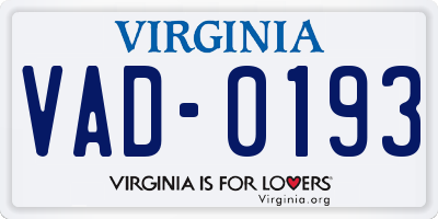VA license plate VAD0193