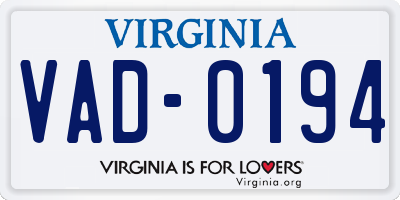 VA license plate VAD0194