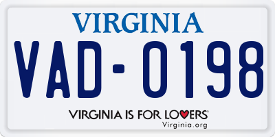 VA license plate VAD0198