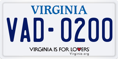 VA license plate VAD0200