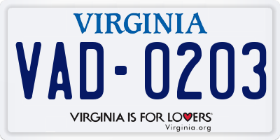 VA license plate VAD0203
