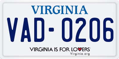VA license plate VAD0206